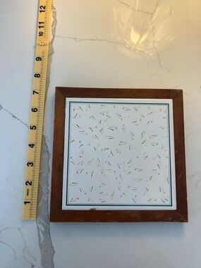 Vintage Framed Floral Tile Trivet Wall Decor Cottagecore Wood Frame Kitchen